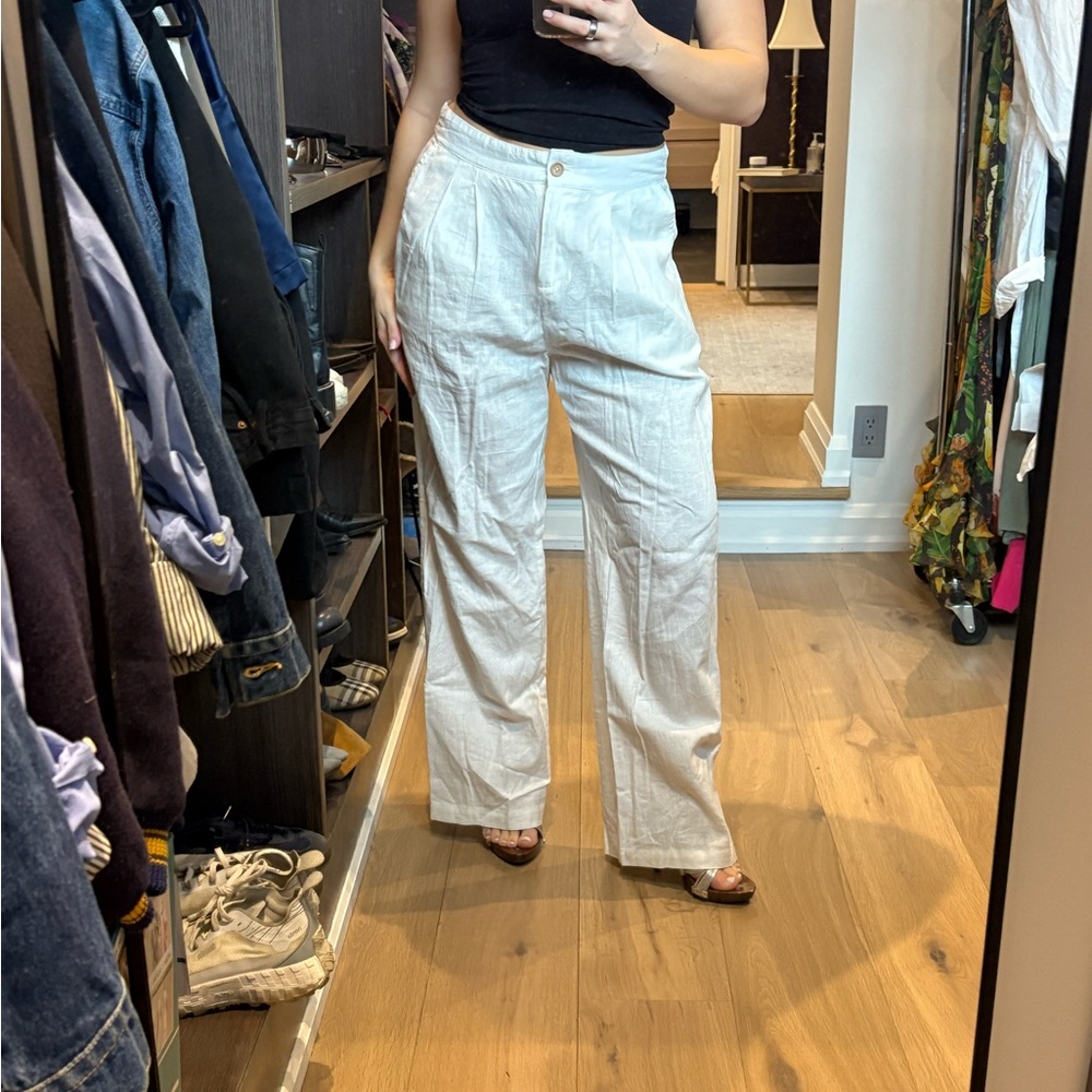 Chic Cream Wide Leg Linen Pants